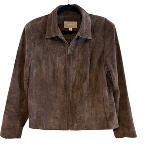 Croft & Barrow Suede Vintage Brown Zip Lined Blazer Jacket L